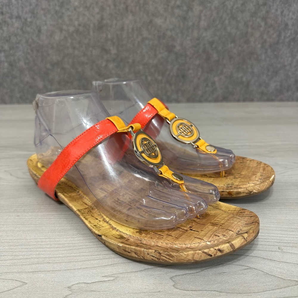 Dana Buchman Erica Sandals Womens 9.5 Orange Yellow‎ Cork Thong Medallion Flat